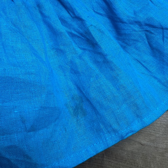 Mille Resort Mini Dress Smocked Turquoise Blue Linen Dress Ruffle Sleeves Size S - Picture 12 of 14